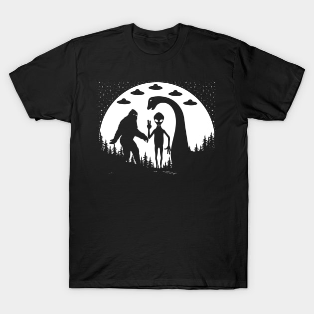 Bigfoot ufos  Nessie And Alien T-Shirt by Tesszero